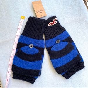 Hollister Blue and Black Fingerless Mitten Gloves